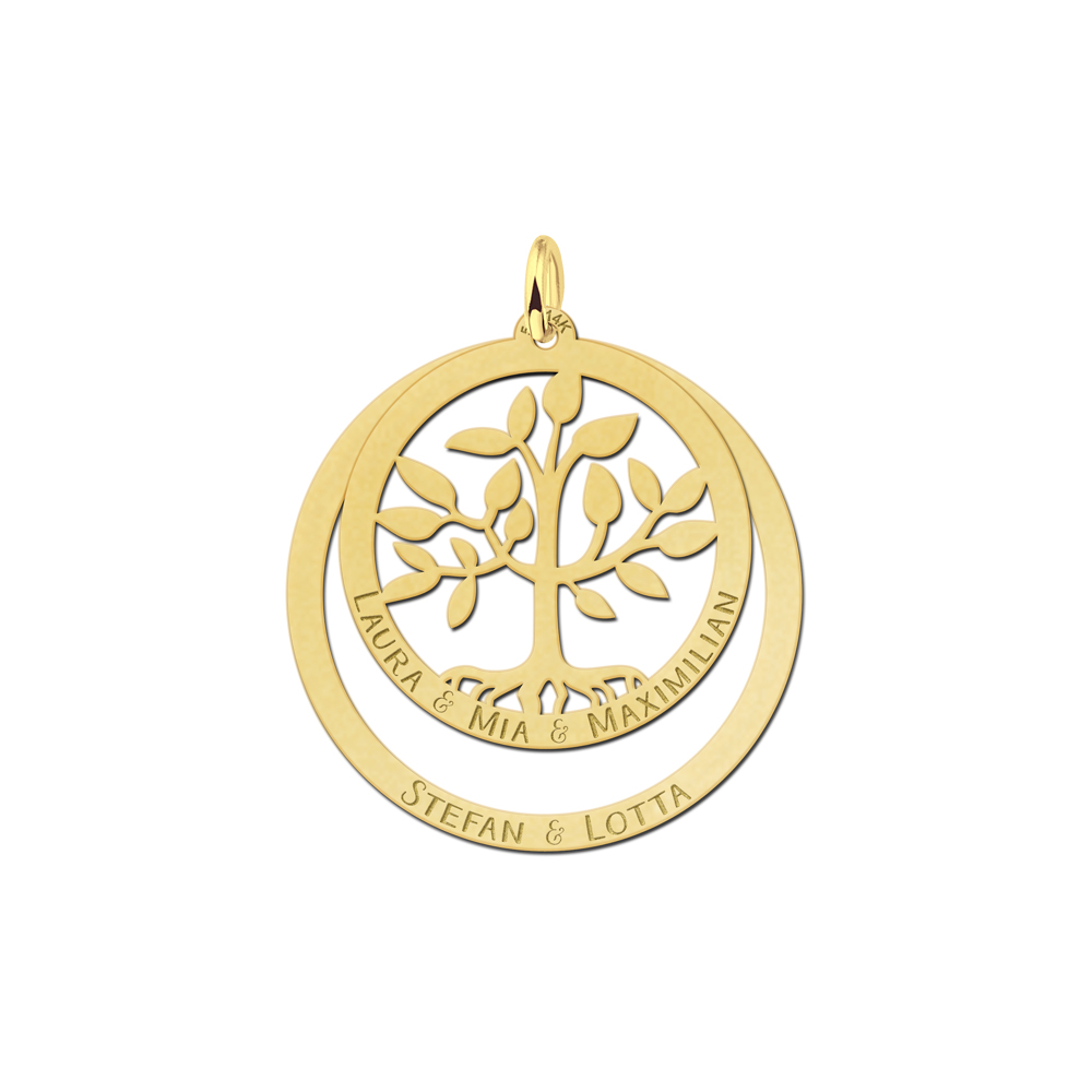 Gold round family pendant with tree of life