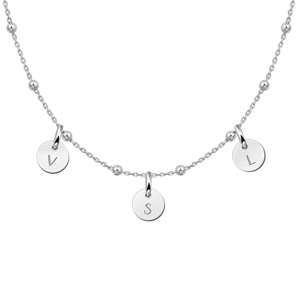 Silver minimalist round pendants with tree initials