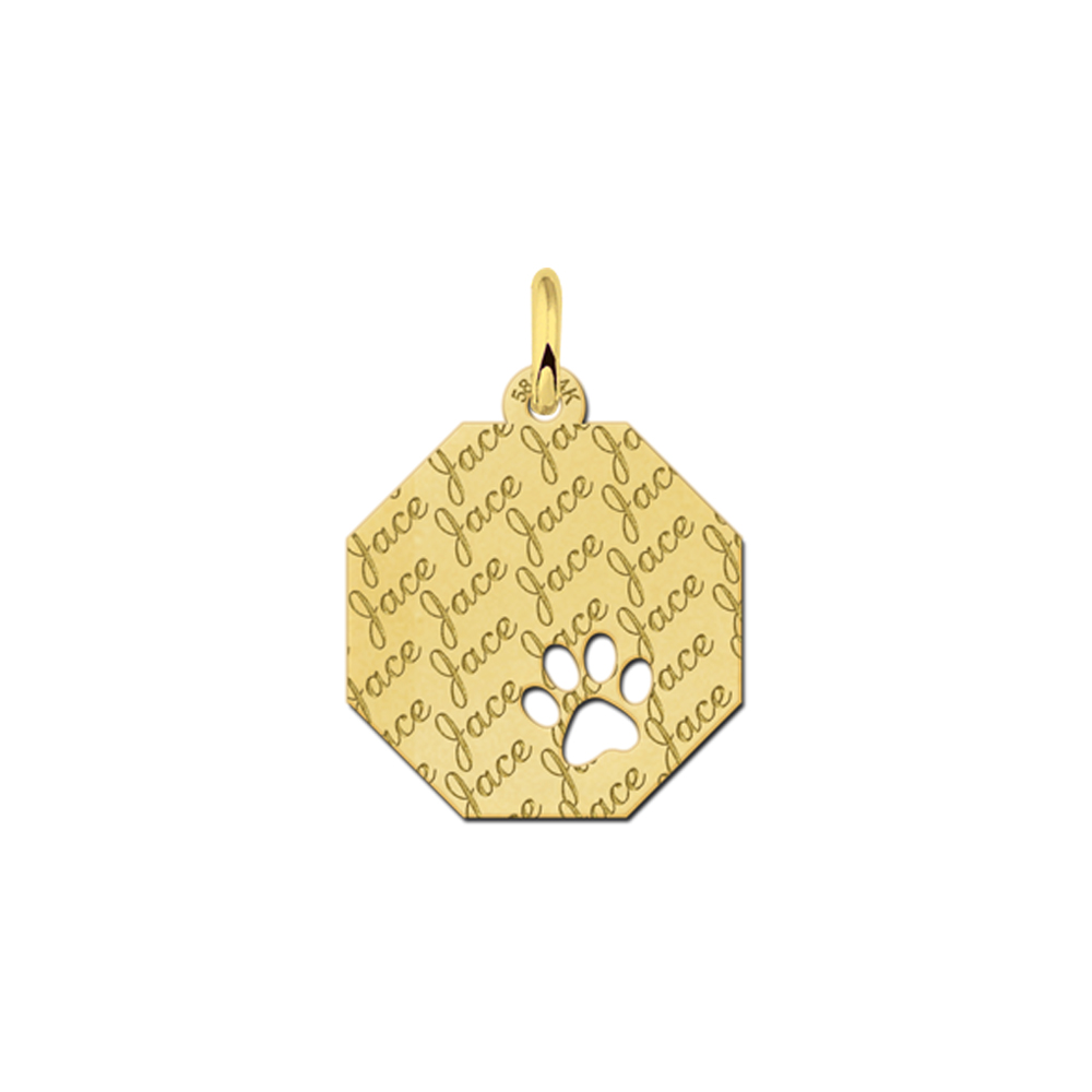 Fully Engraved Gold Octagon Pendant with Dog Paw