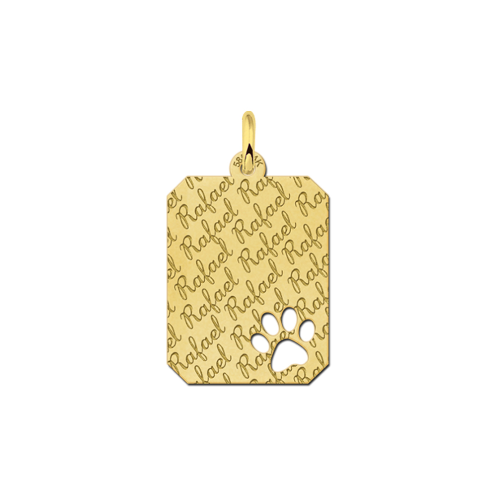 Gold Personalised Dog Tag with Repeatedly Engraved Name and Dog Paw