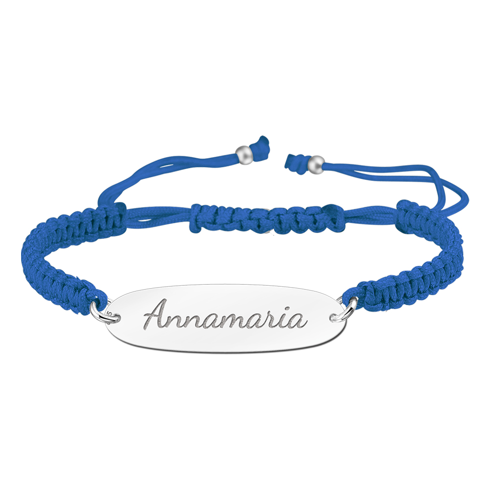 Silver children's bracelet with name blue