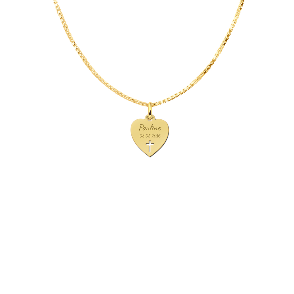 Golden Communion gift heart with cross