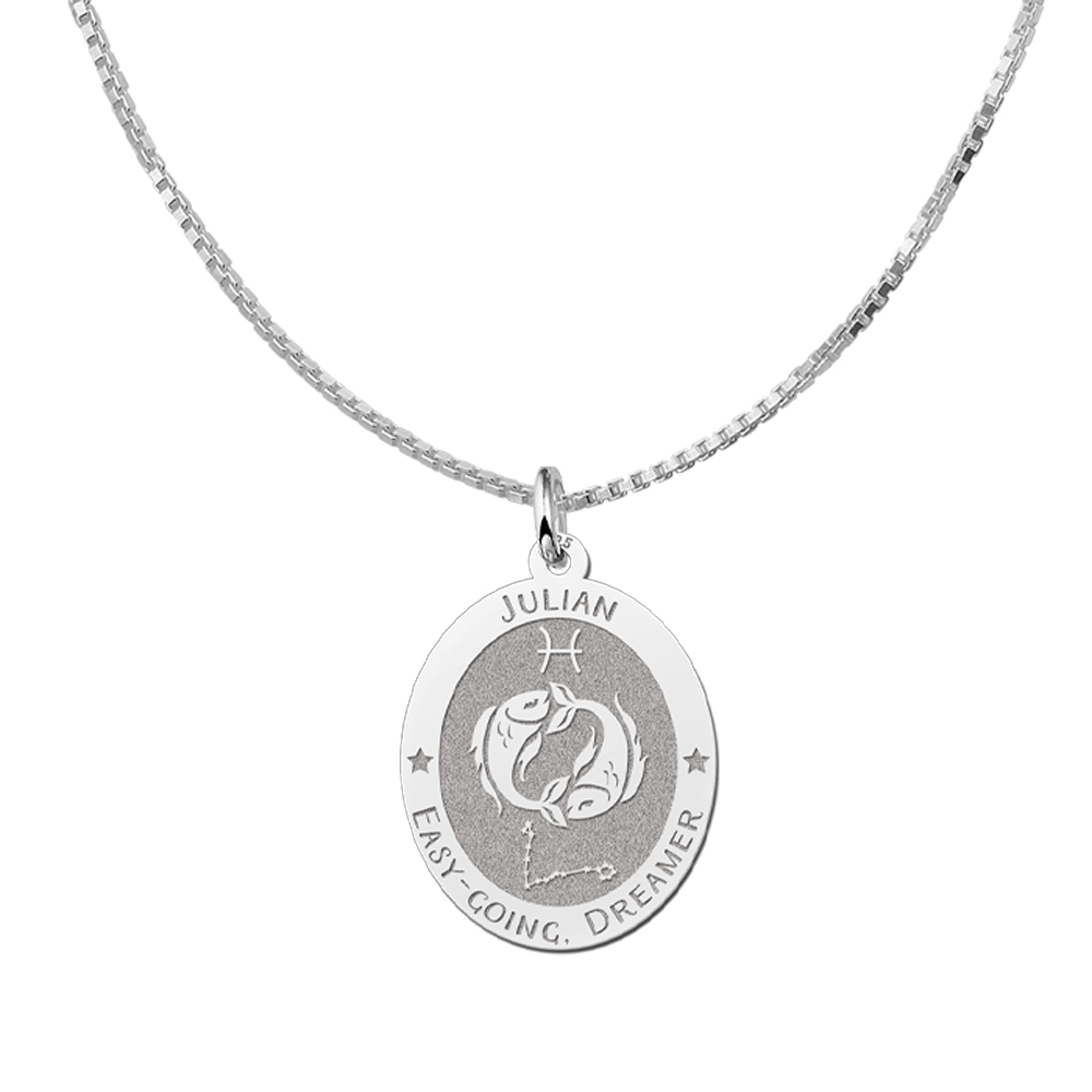 Silver Oval Zodiac Pendant Gemini with Name Engraving