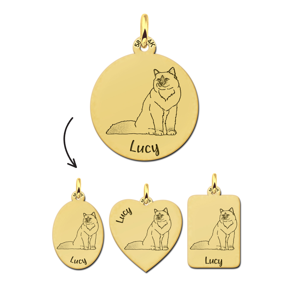 Gold pendant cat with engraving Birman