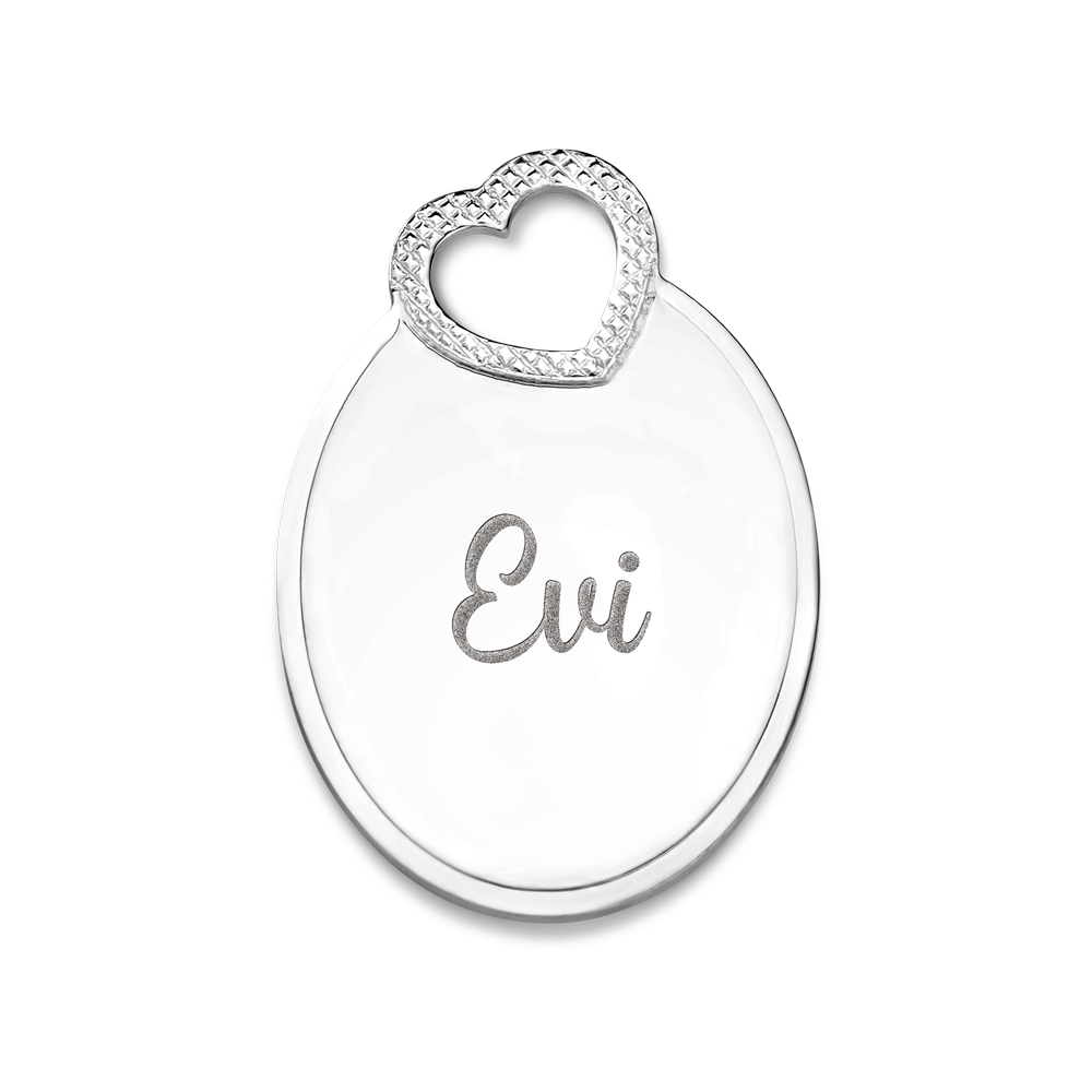 Silver Oval Pendant with Decorative Heart and Name - Names4ever