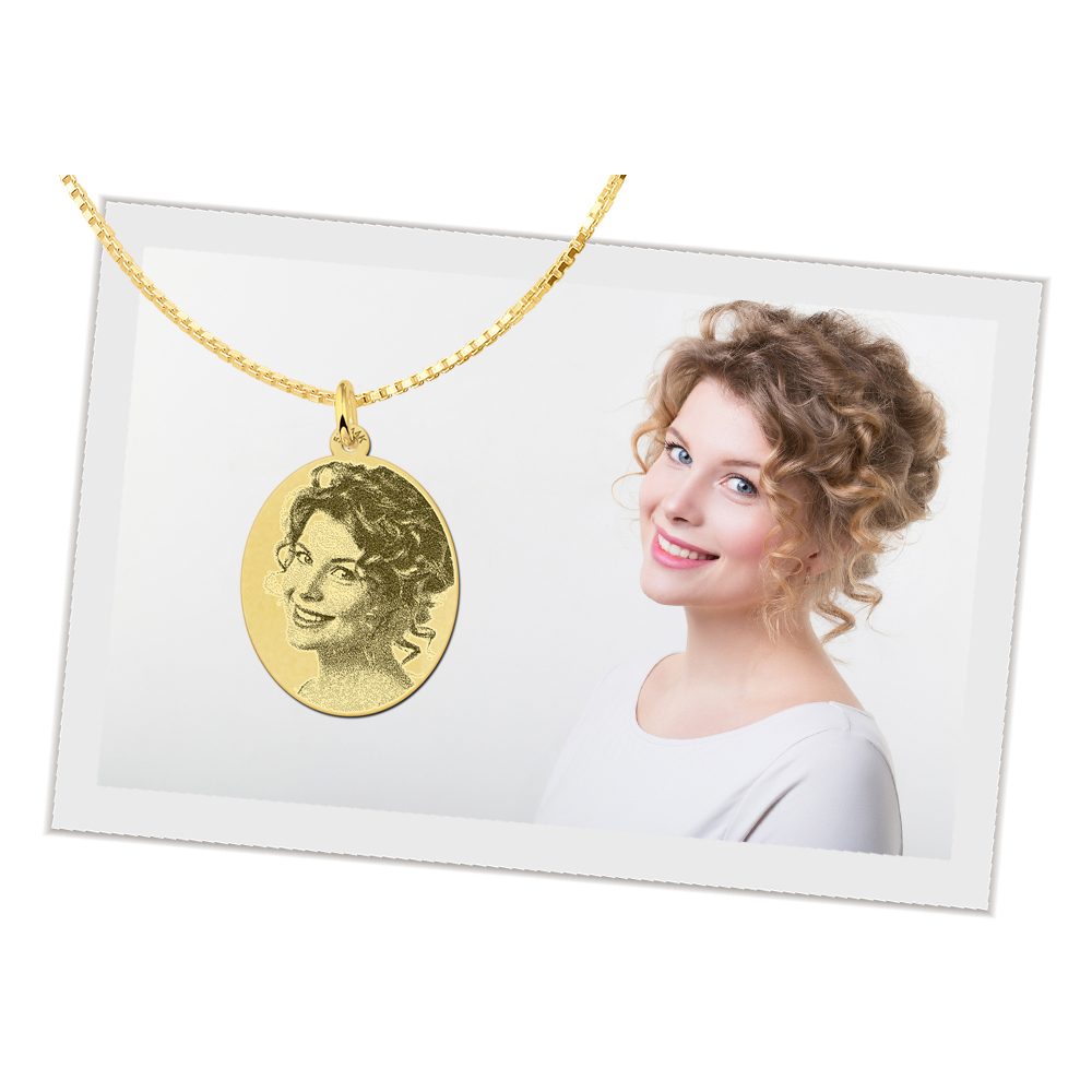 Gold photo necklace oval