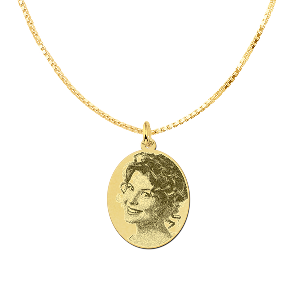 Gold photo necklace oval