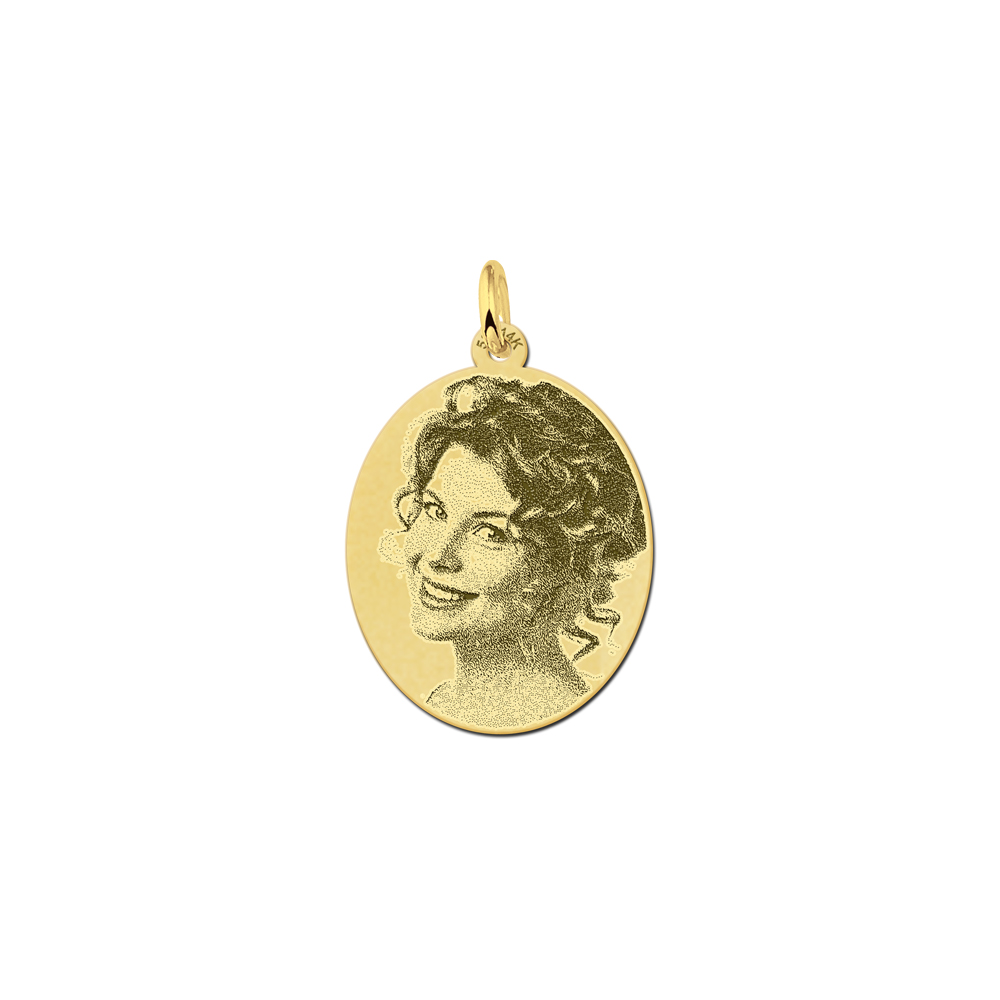Gold photo necklace oval