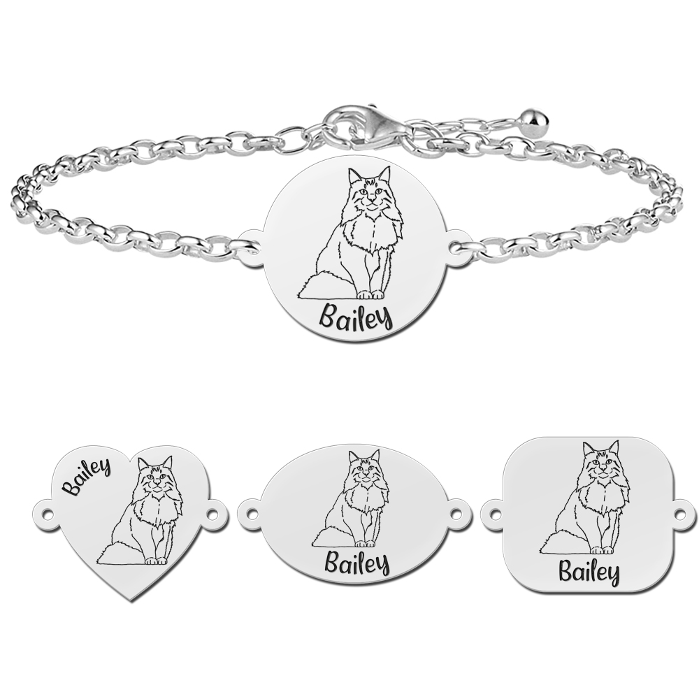 Personalised cat bracelet Norwegian Forest cat silver