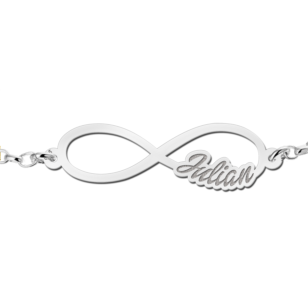 Silver infinity bracelet with one name