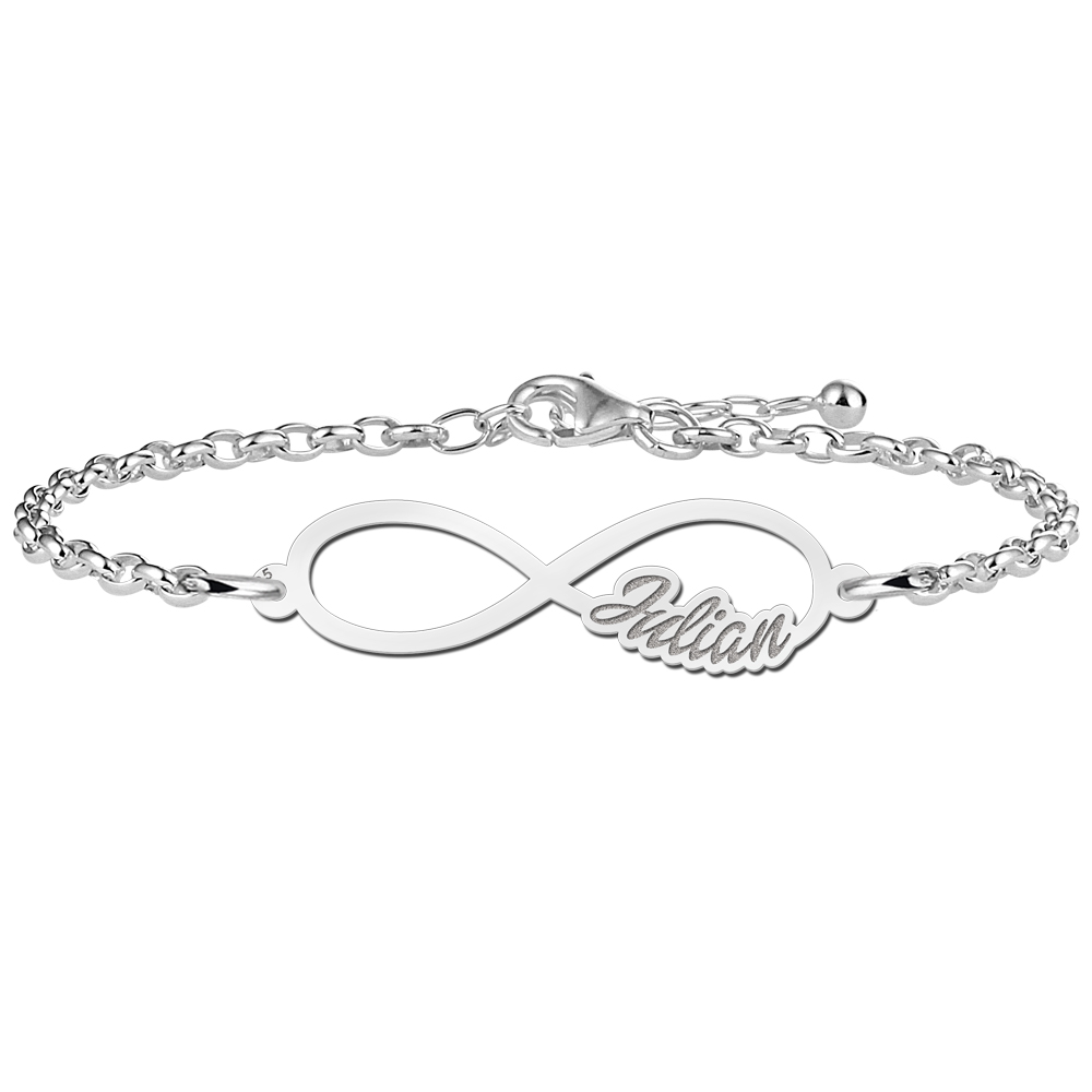 Silver infinity bracelet with one name