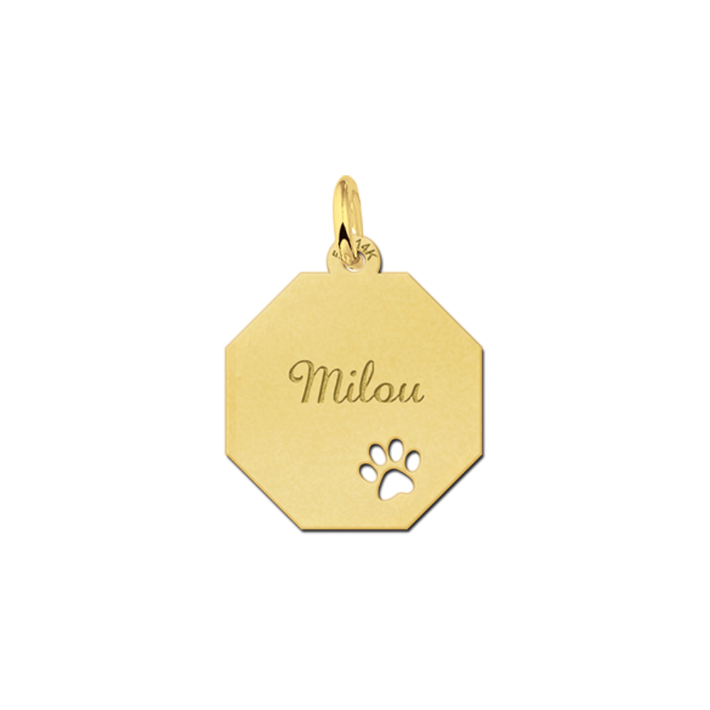 Gold Octagon Pendant with Name and Dog Paw