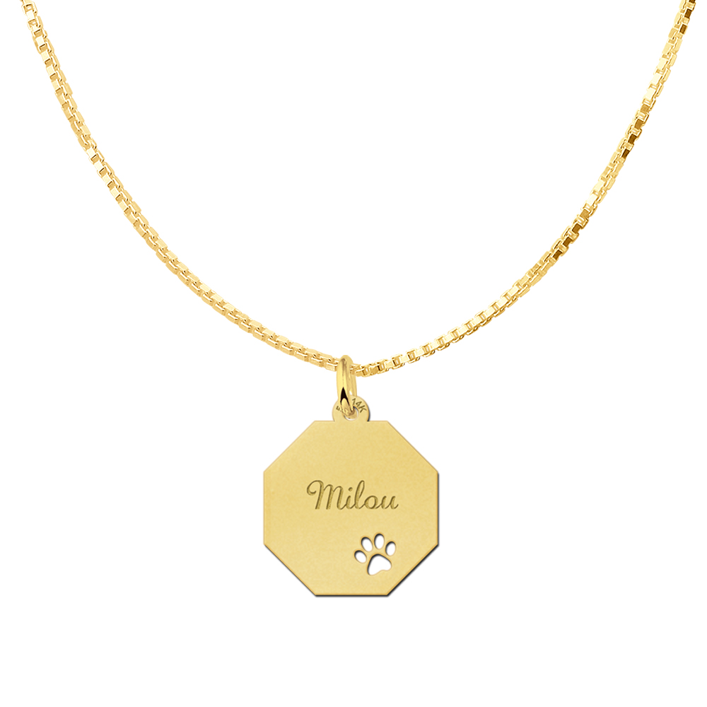 Gold Octagon Pendant with Name and Dog Paw