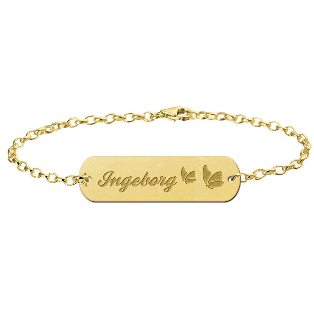 Golden mother-daughter-bracelet bar with name and butterflies