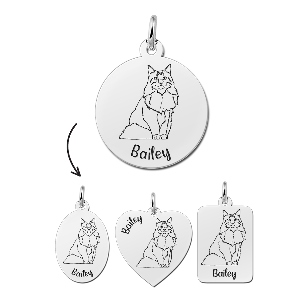 Personalised cat pendant Norwegian Forest cat silver