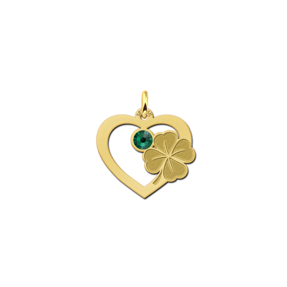 Golden heart with clover and birthstone