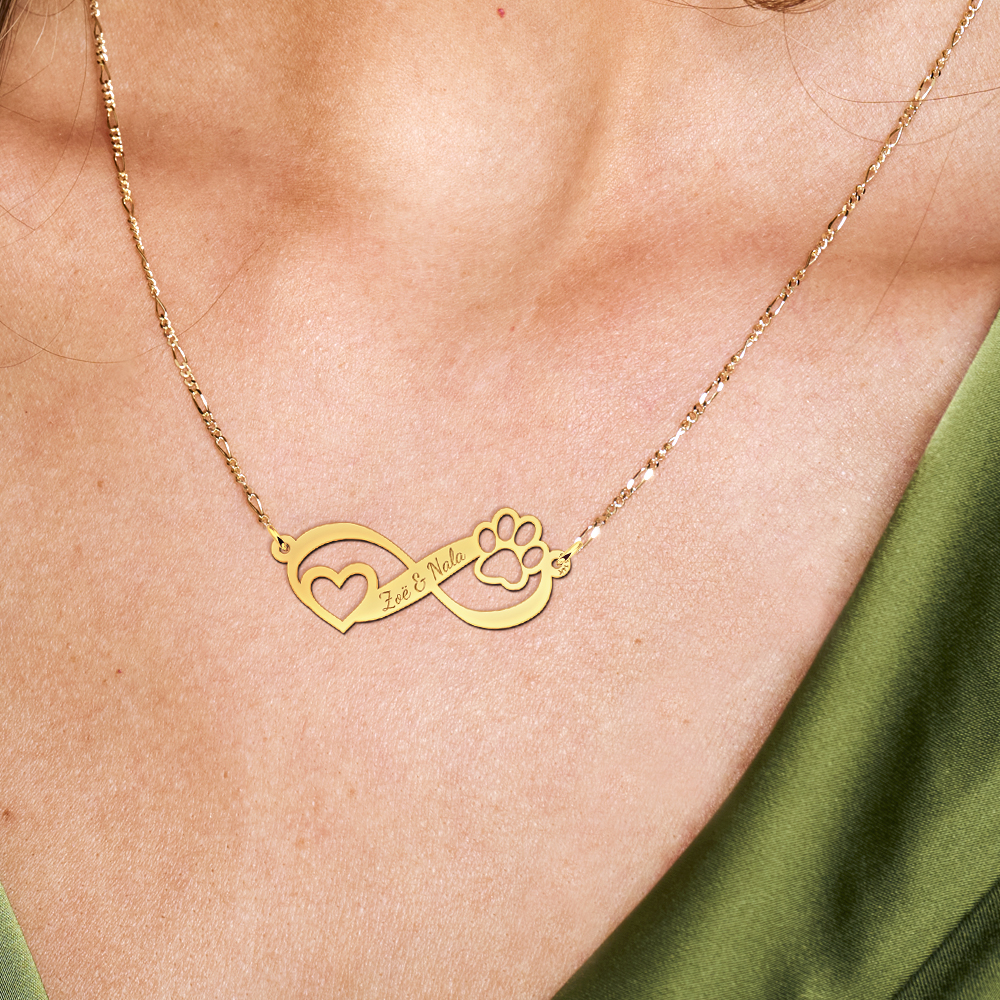 Gold pets necklace with engraving