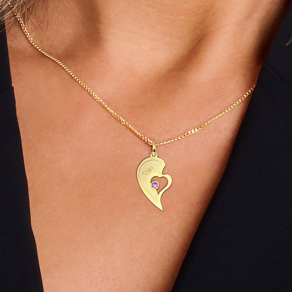 Golden relationship pendant heart with birthstones