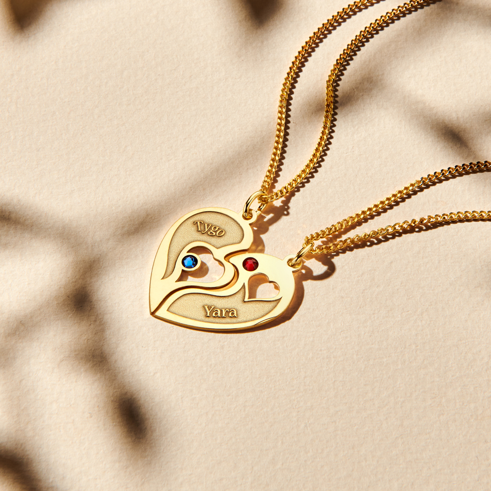 Golden relationship pendant heart with birthstones