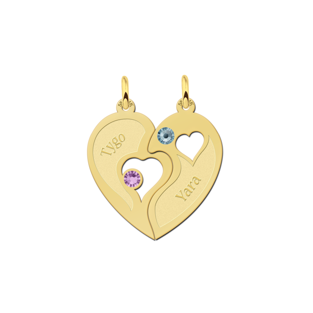 Golden relationship pendant heart with birthstones