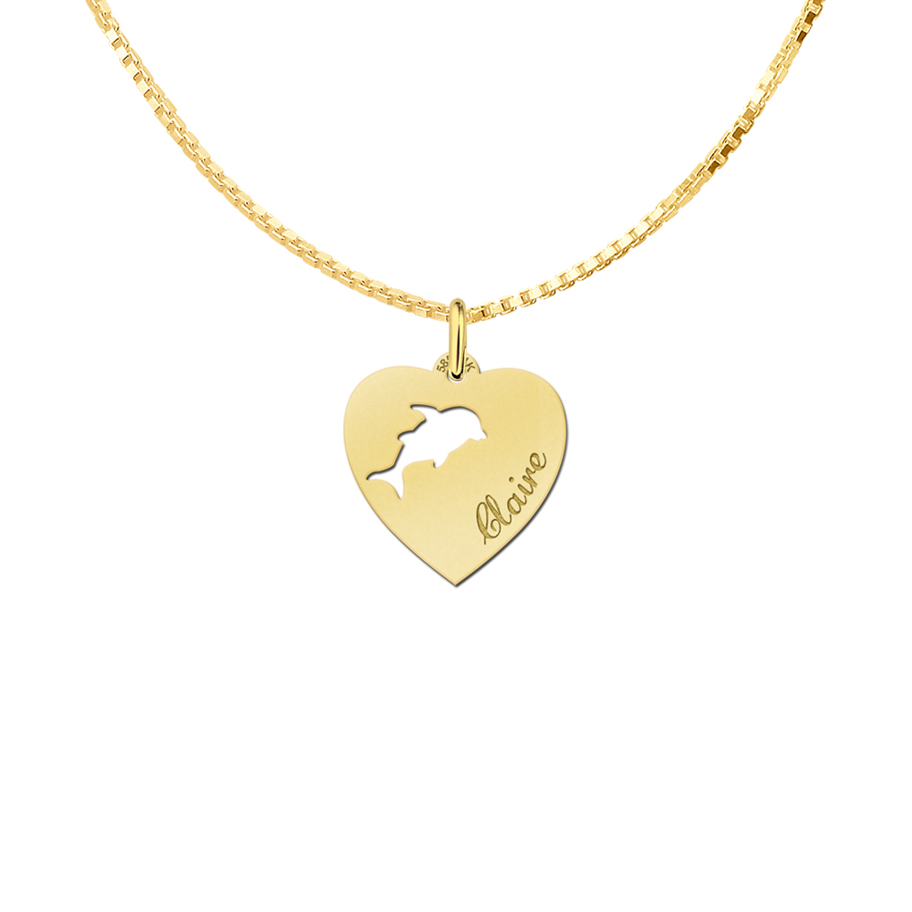 Engraved Gold Heart Necklace, Dolphin with Name