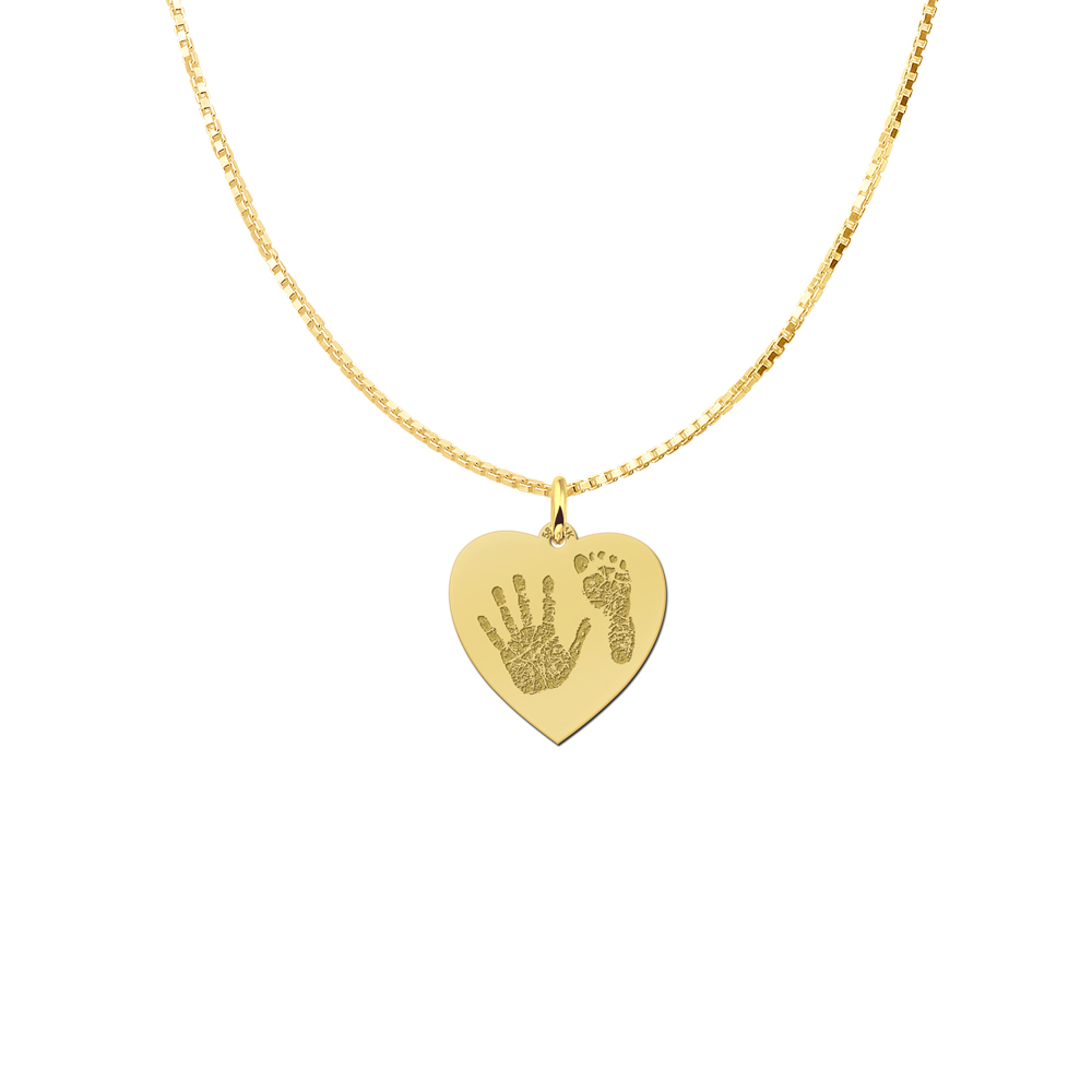 Gold hand and footprint jewellery heart