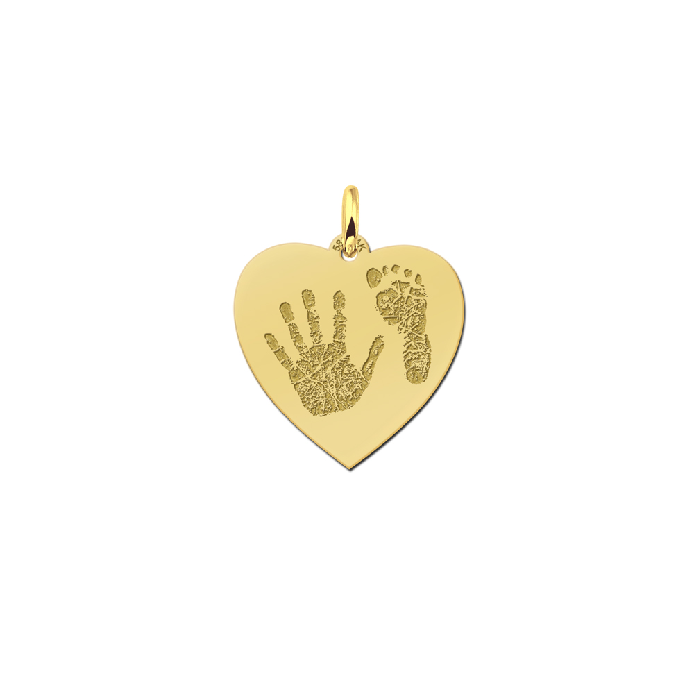 Gold hand and footprint jewellery heart