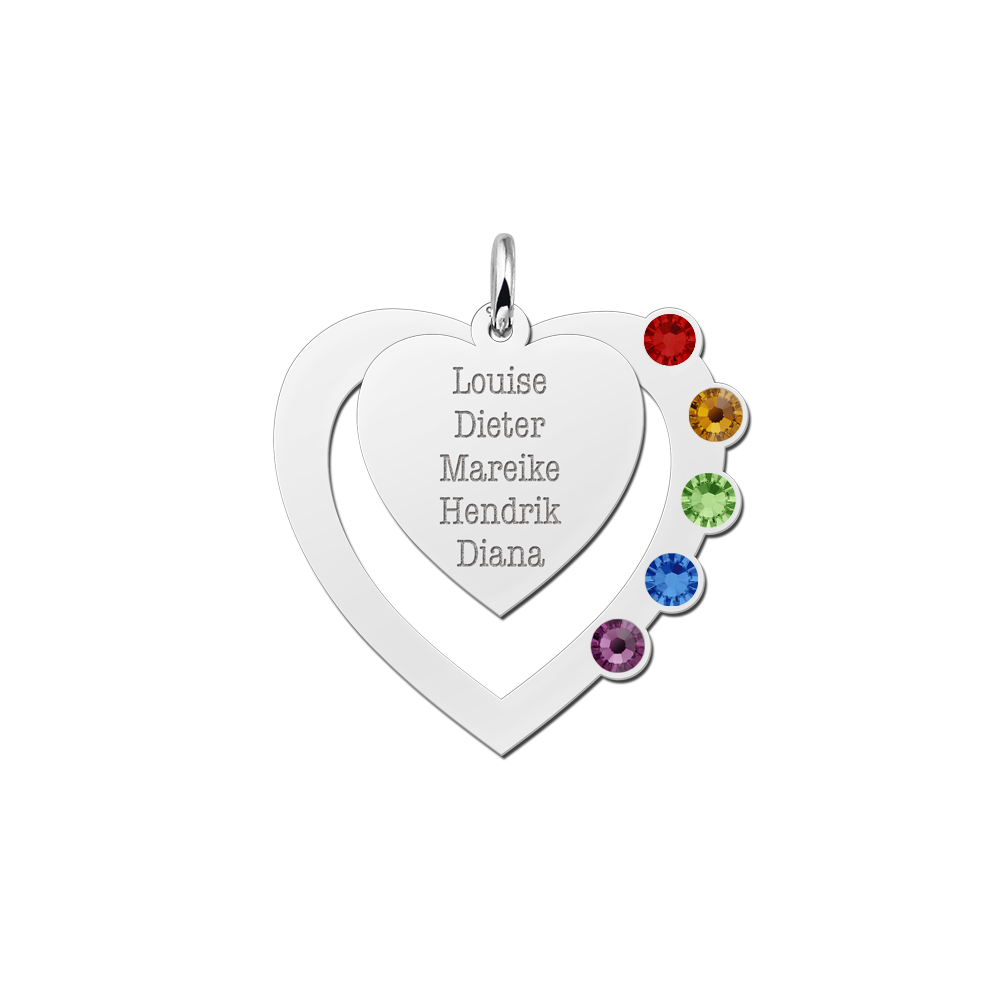 Heart Pendant with birthstones in Silver