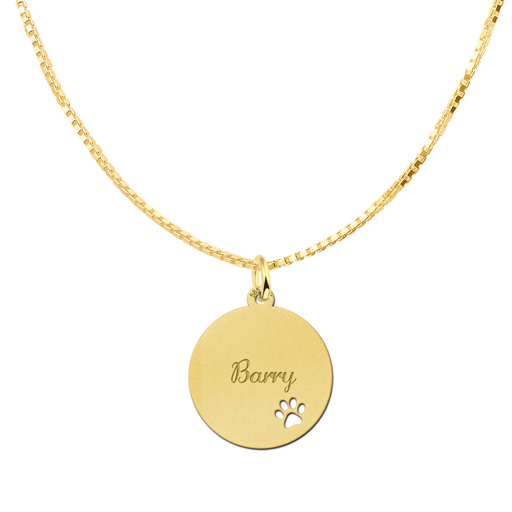 Gold Disc Necklace with Name and Dog Paw