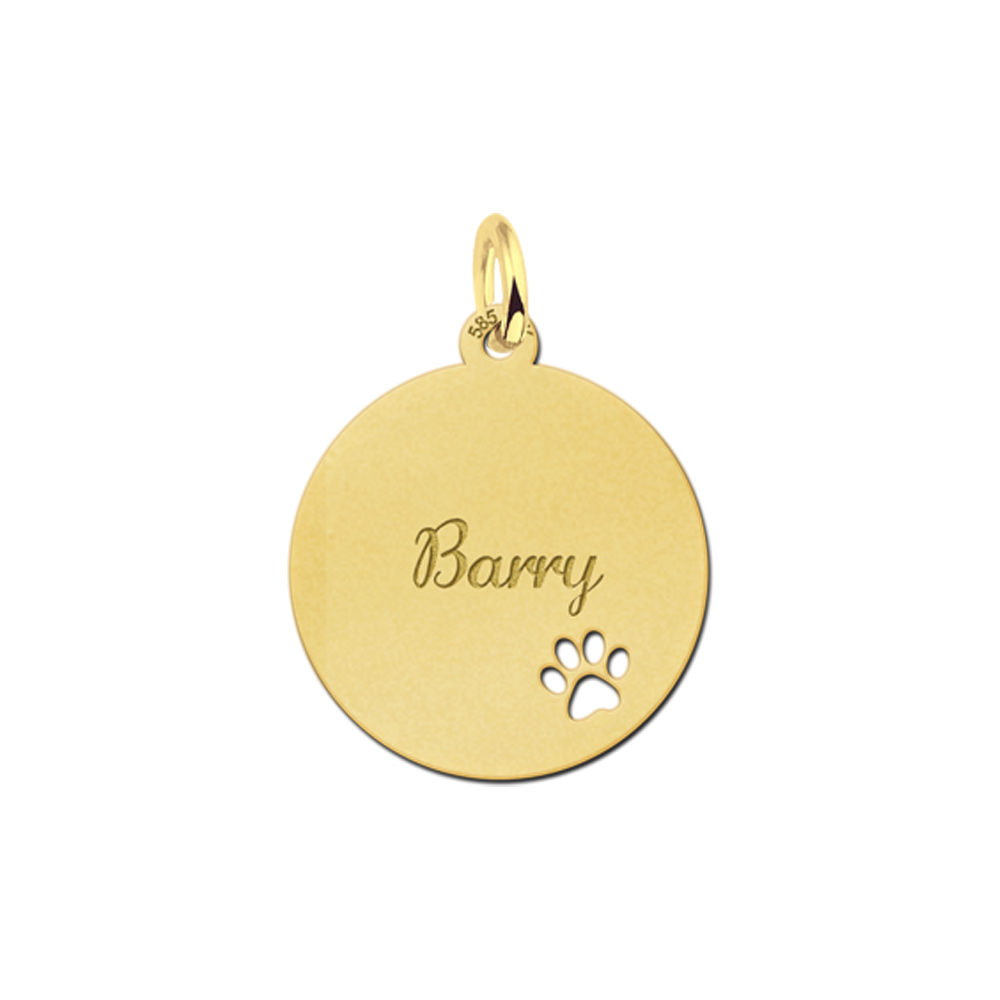 Gold Disc Necklace with Name and Dog Paw