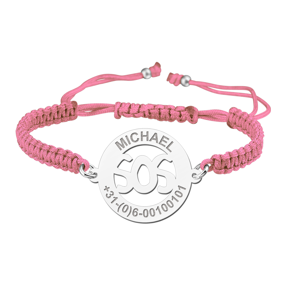 Silver kids bracelet model SOS pink
