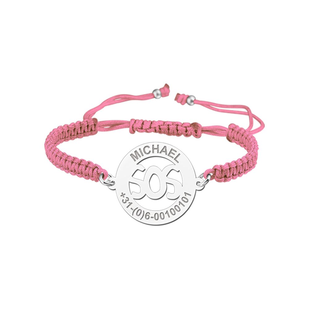 Silver kids bracelet model SOS pink