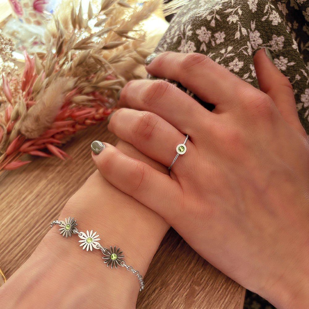 Silver ring with birthstone