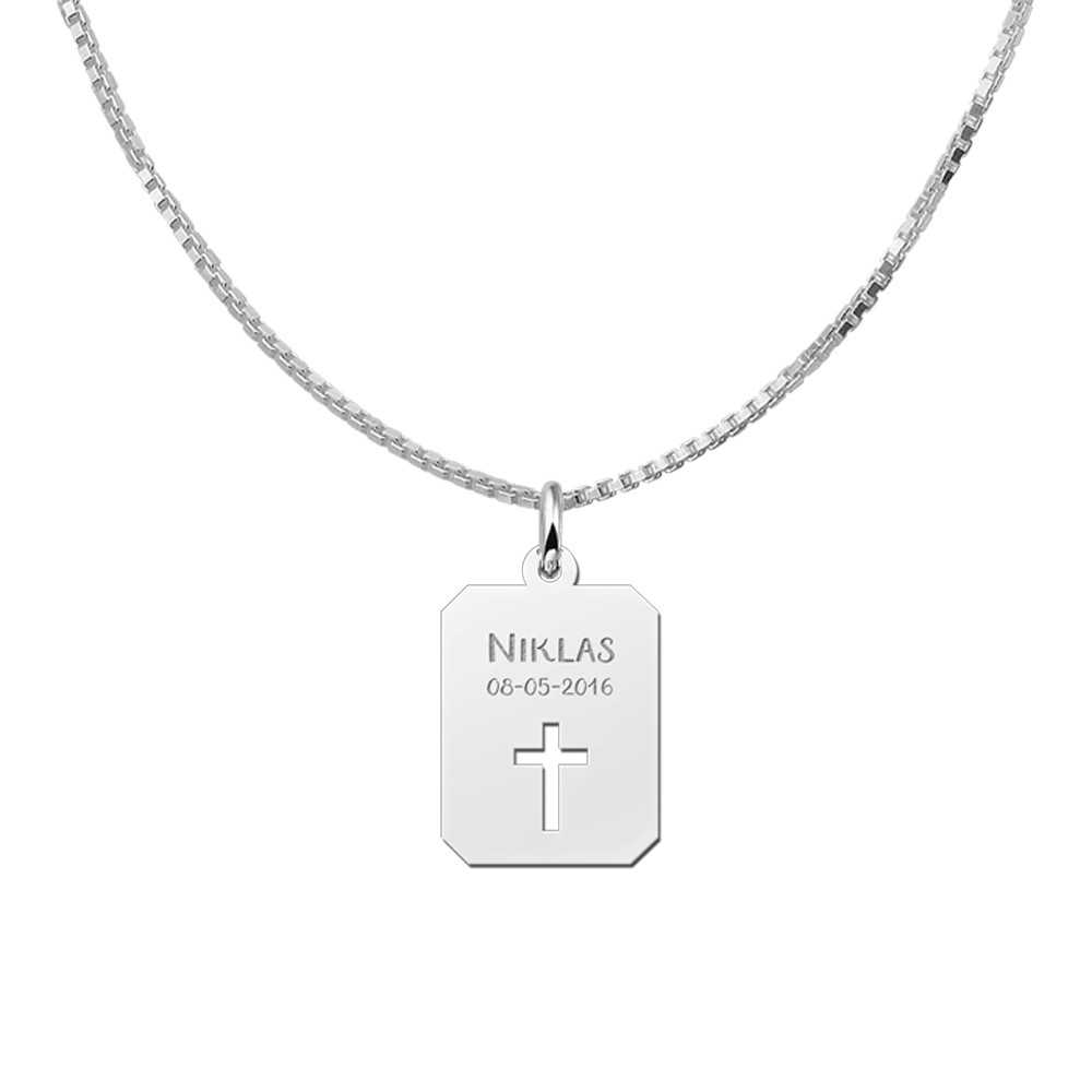 Silver communion dogtag with cross