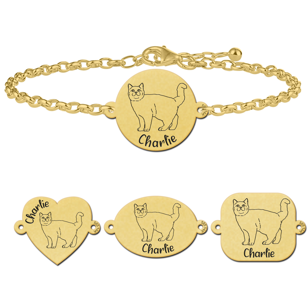 Personalised cat bracelet British shorthair gold