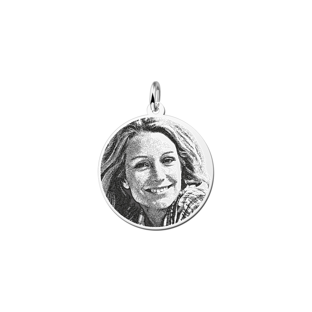 Silver photo necklace round