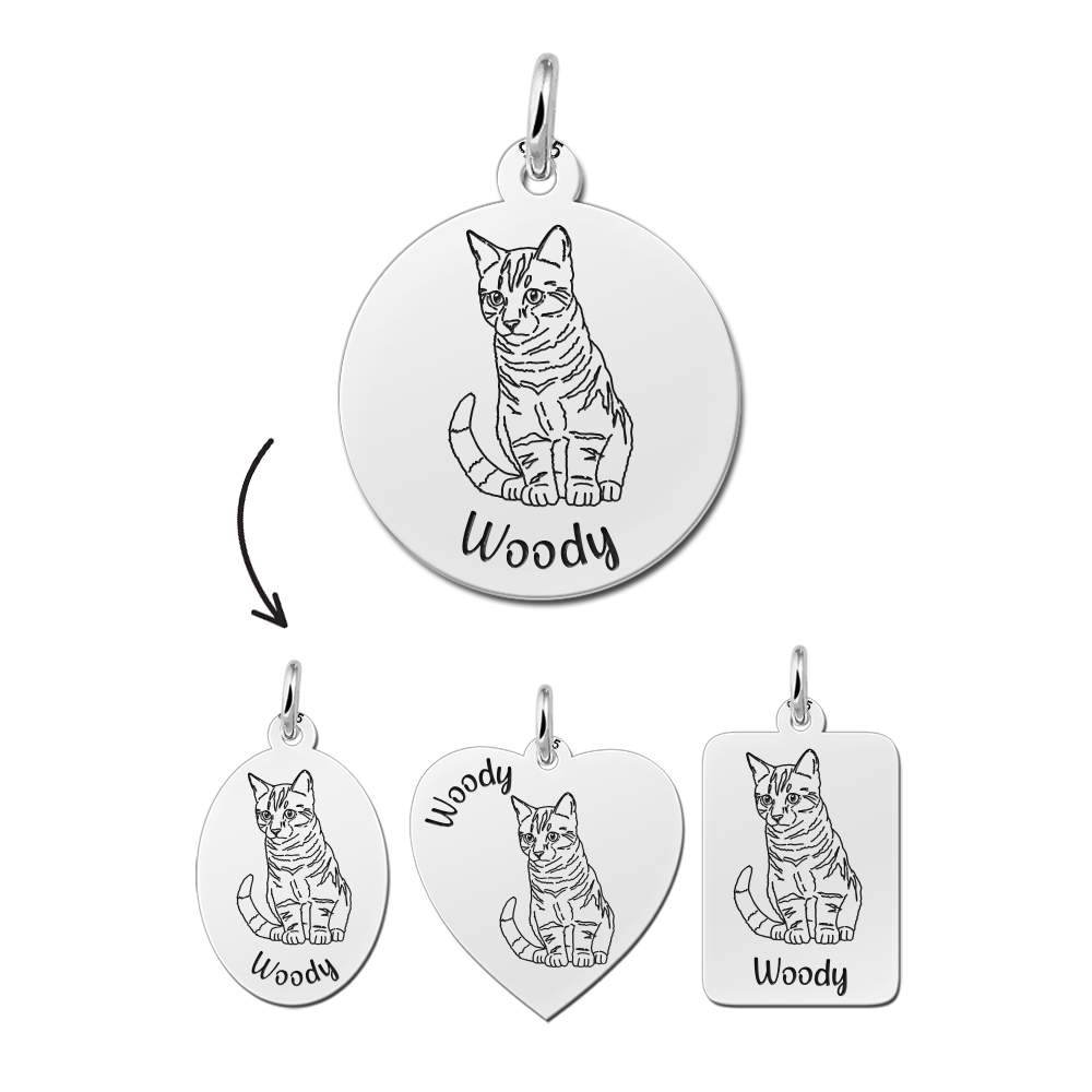 Silver pendant with cat portrait European Shorthair