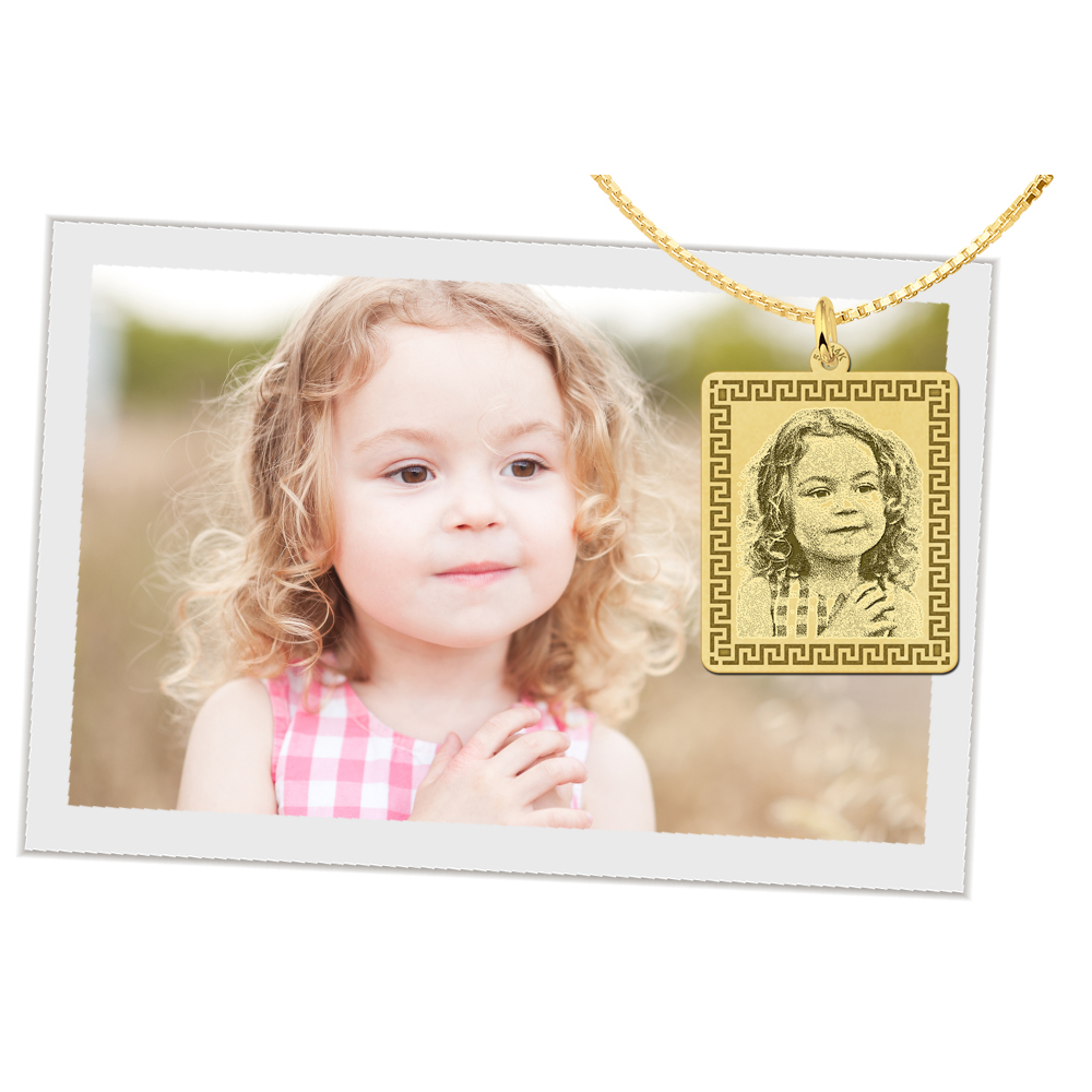 Photo engraving dog tag with hook pattern gold