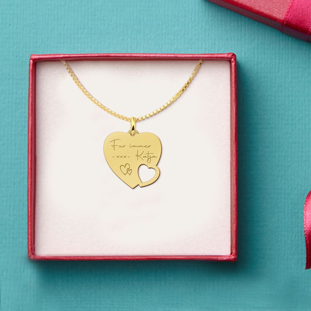 Gold Engravable Heart Pendant with Text