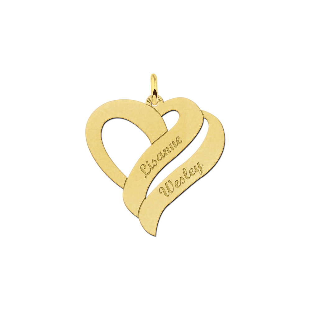 Gold pendant heart shaped for two names