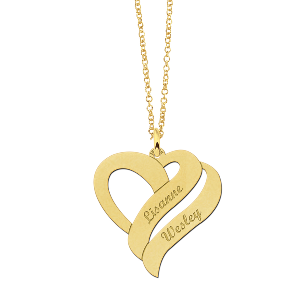 Gold pendant heart shaped for two names