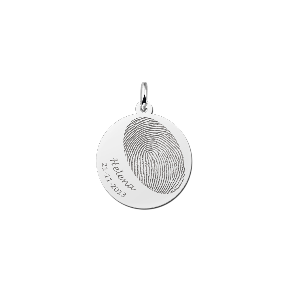 Silver fingerprint pendant round with name and date