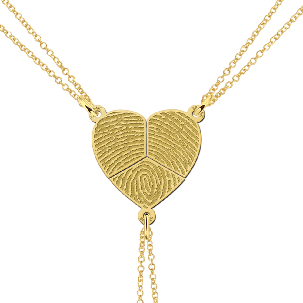 Golden three-piece jewelry pendant heart with fingerprint