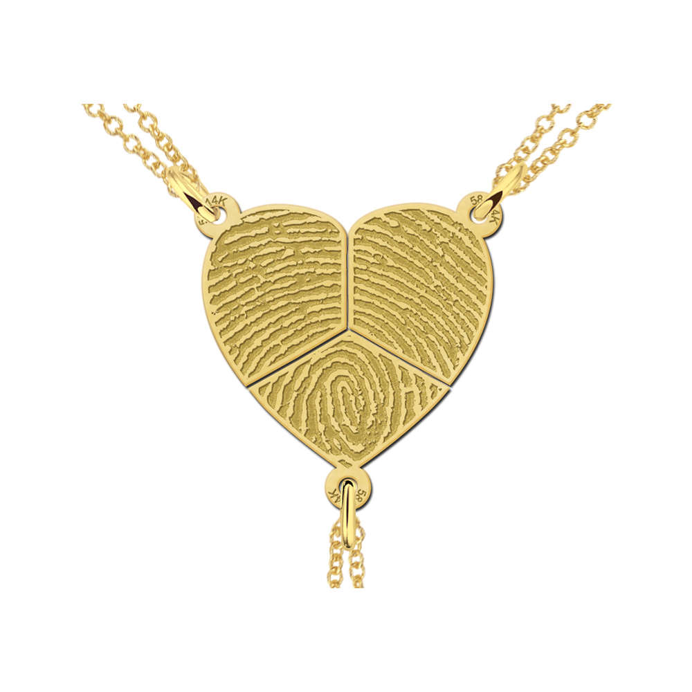 Golden three-piece jewelry pendant heart with fingerprint