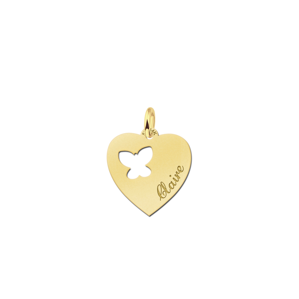Engraved Gold Heart Necklace, Butterfly with Name