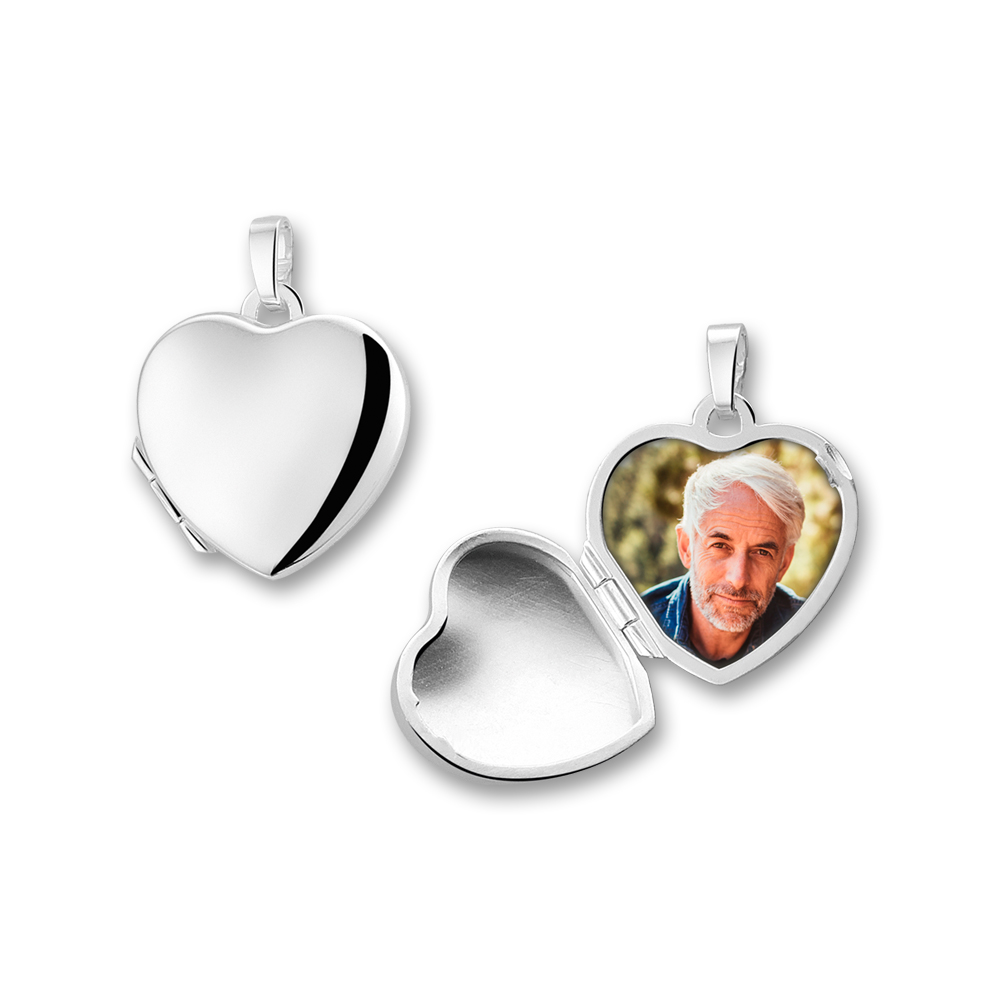 Silver heart medallion back engraving and photos - small