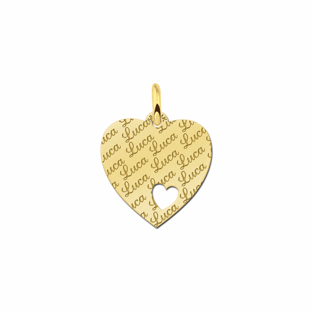 Gold Engraved Heart Necklace with Small Heart