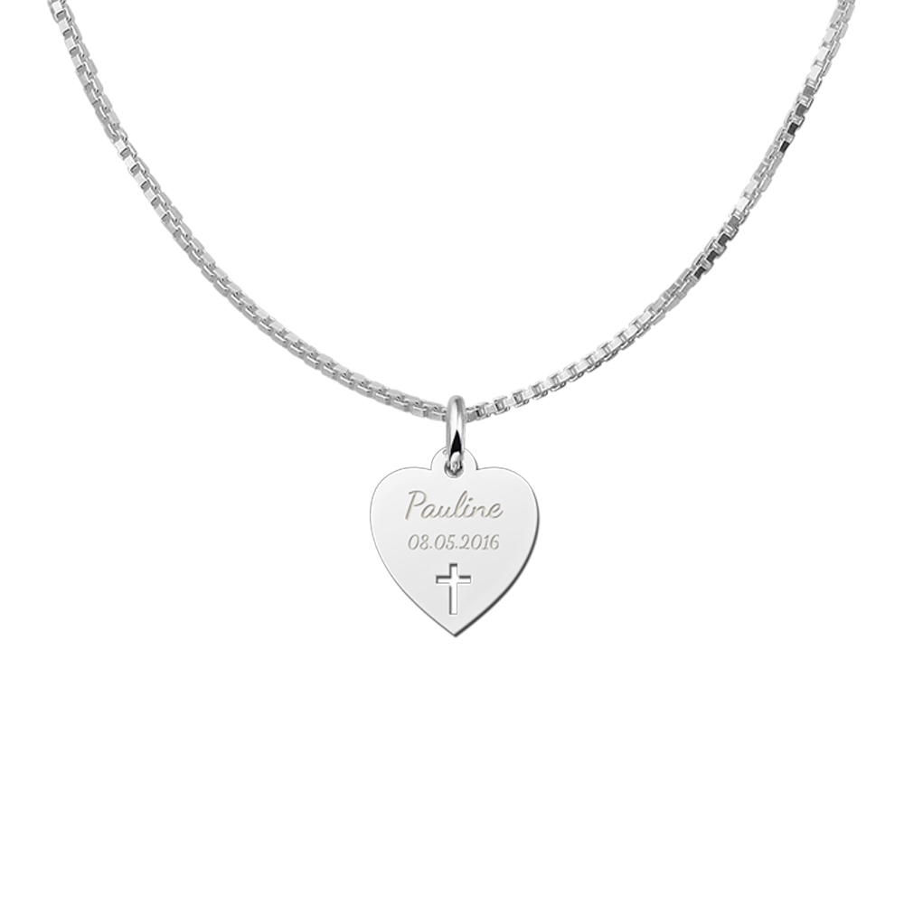 Silver Communion gift heart with cross