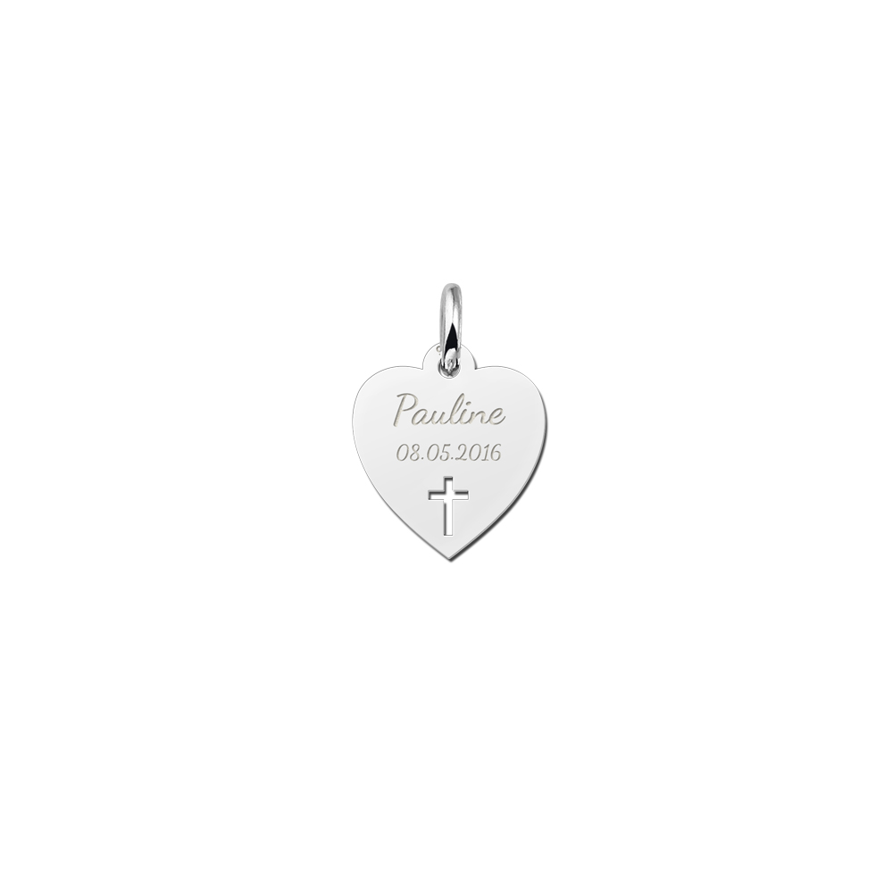 Silver Communion gift heart with cross
