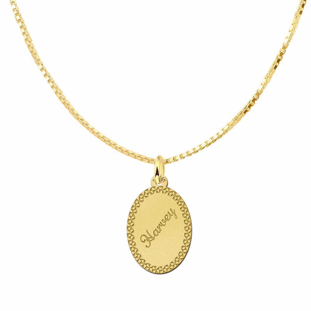 Gold Oval Necklace with Name and Border